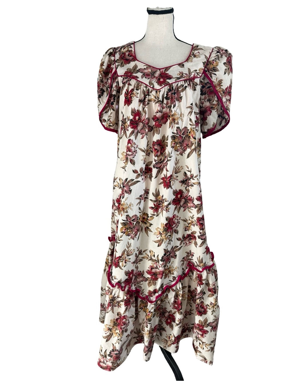 Vintage Made In Hawaii Floral Muumuu Maxi Dress Pink Piping Pocket Approx M